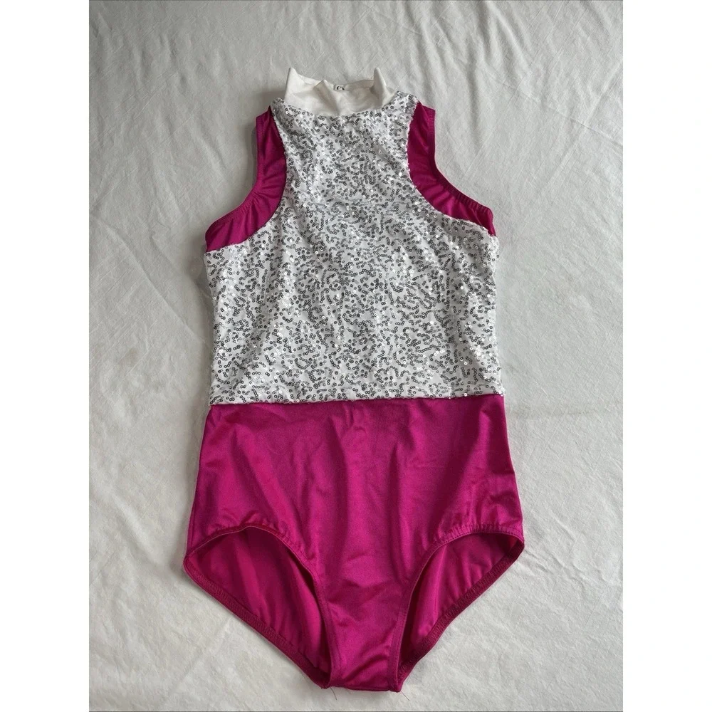 Weissman Showtime Dance Costume Pink Sequin Leotard & Jogger Set Size SA Girls